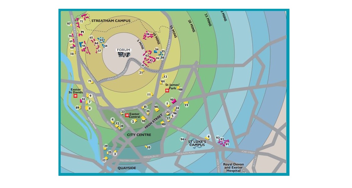 University Of Exeter Map Walking Distance Map | Accommodation | University Of Exeter