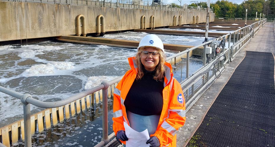 Ridi on a site visit on the Isle of Wight to look at a wastewater treatment plant