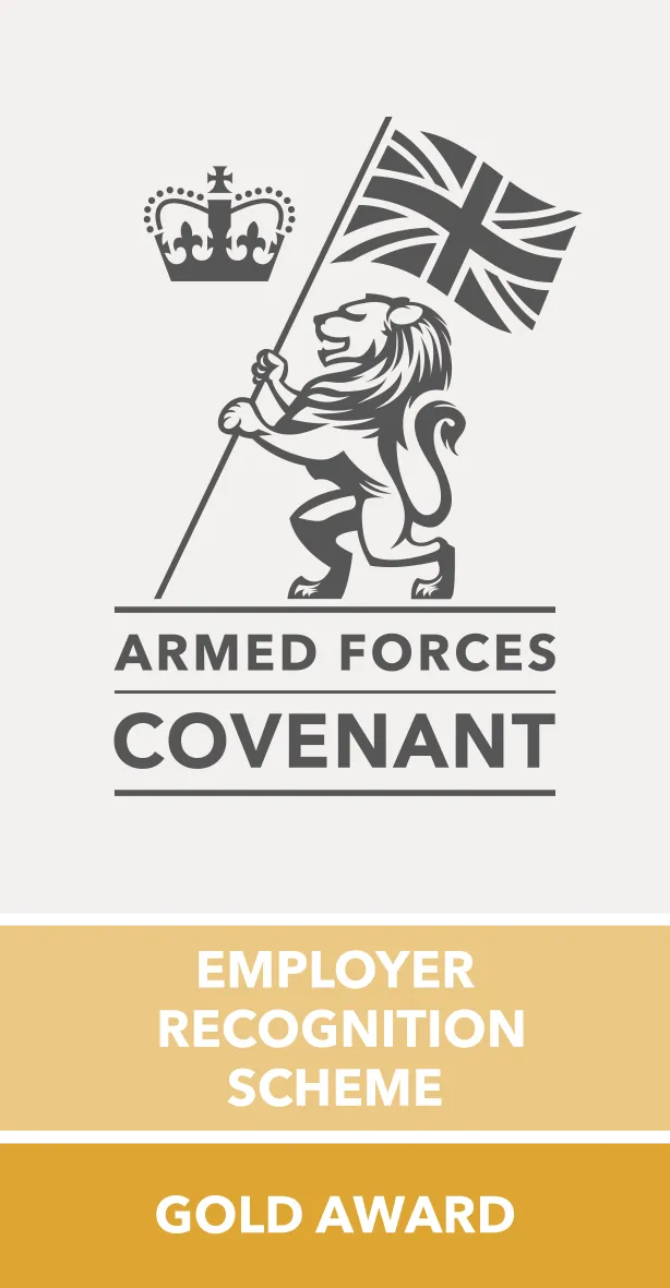 The Armed Forces Covenant logo, showcasing our Gold Award in the Employer Recognition Scheme.