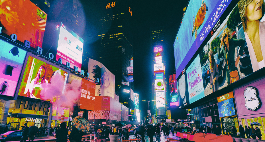 Photo of Times Square, New York during the night.