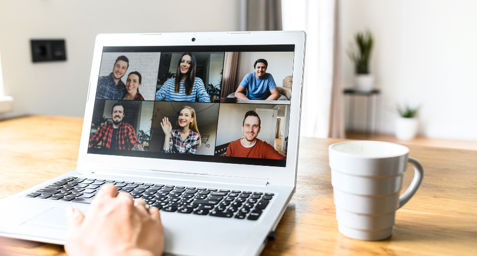 Online meeting happening on a laptop