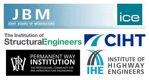 Joint Board of Moderators logos: ICE, CIHT, IStructE, PWI and IHE