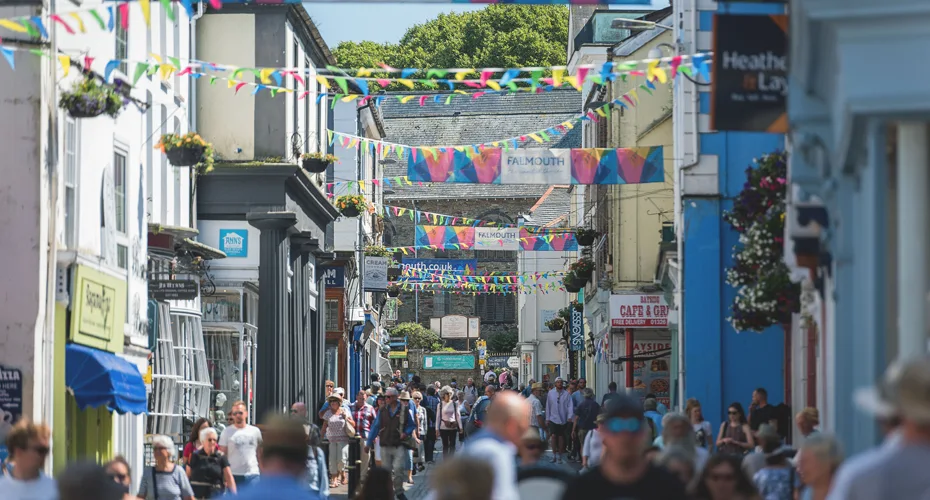 A shopping street in Falmouth