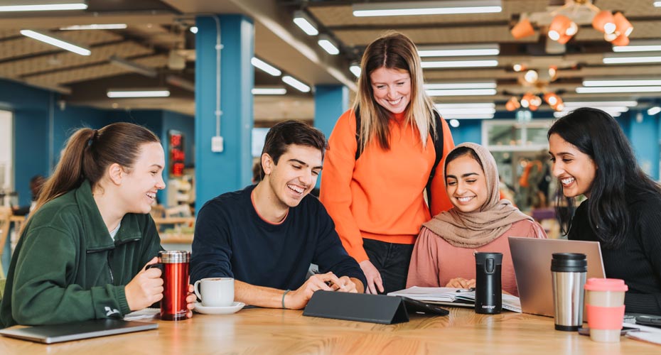 A group of students working