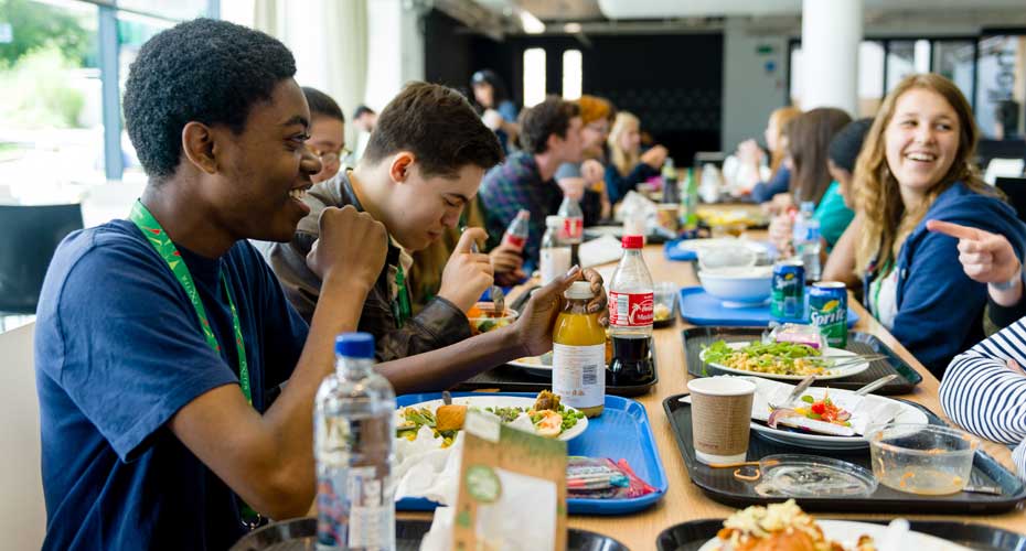 Students eat a meal in the canteen, penryn.