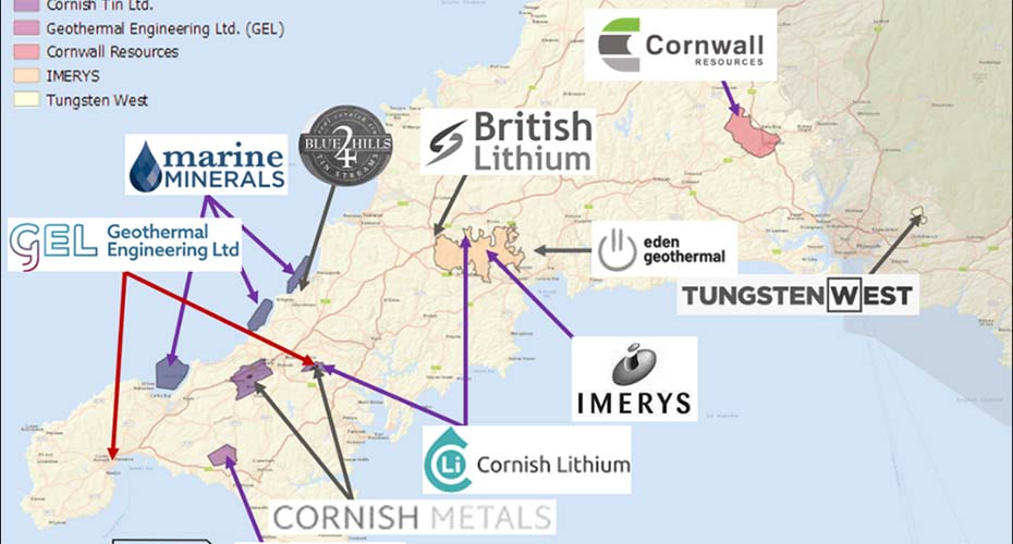 Map of South West showing mining locations