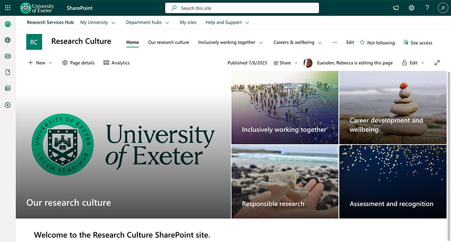 Research culture SharePoint screenshot