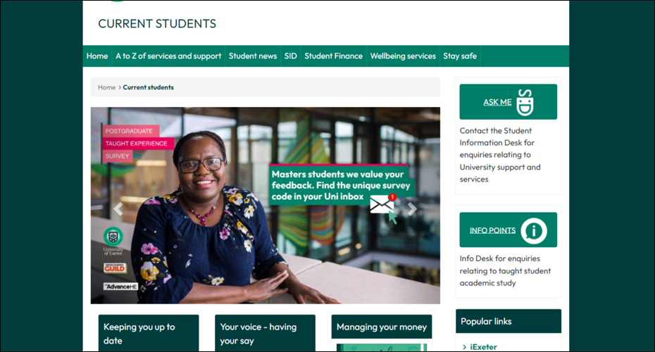 Screenshot of a University website page using the Approved Responsive template design