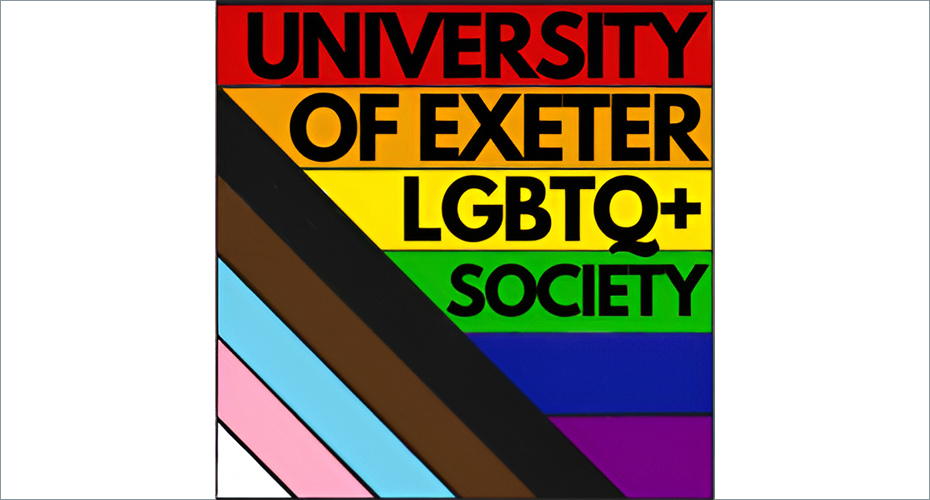 UofE LGBTQ Society logo with rainbow block colours on white background