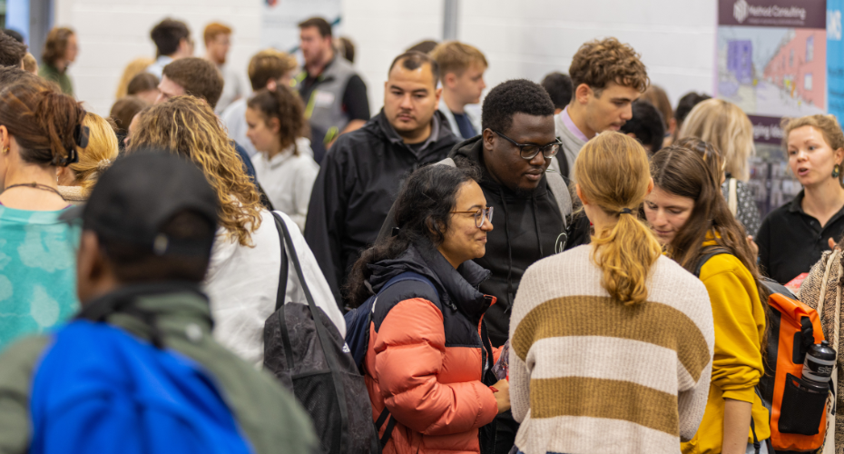 Students and employers at the University of Exeter Careers and Opportunities Fair, Penryn, Cornwall.