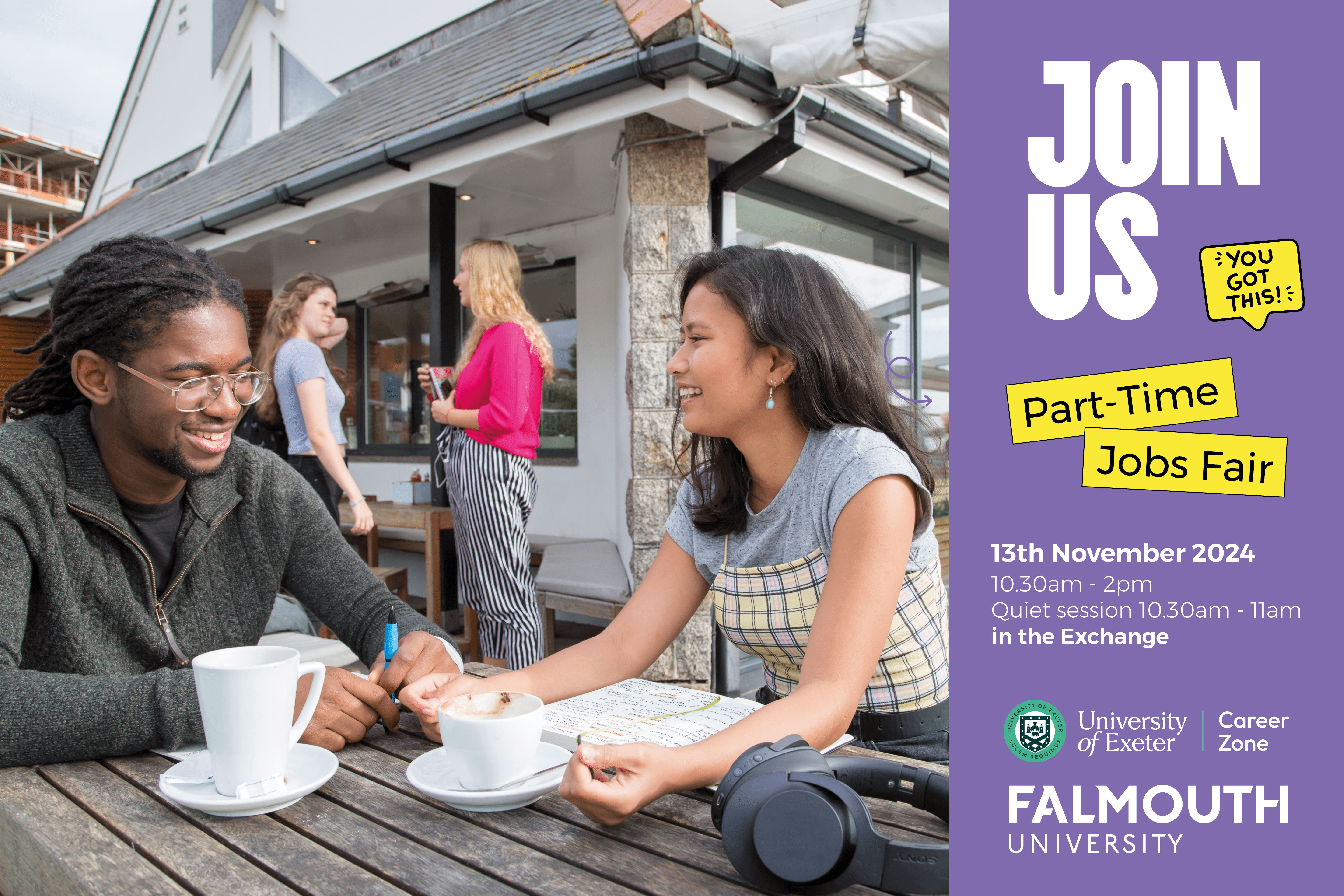 Students working outside a cafe in Falmouth