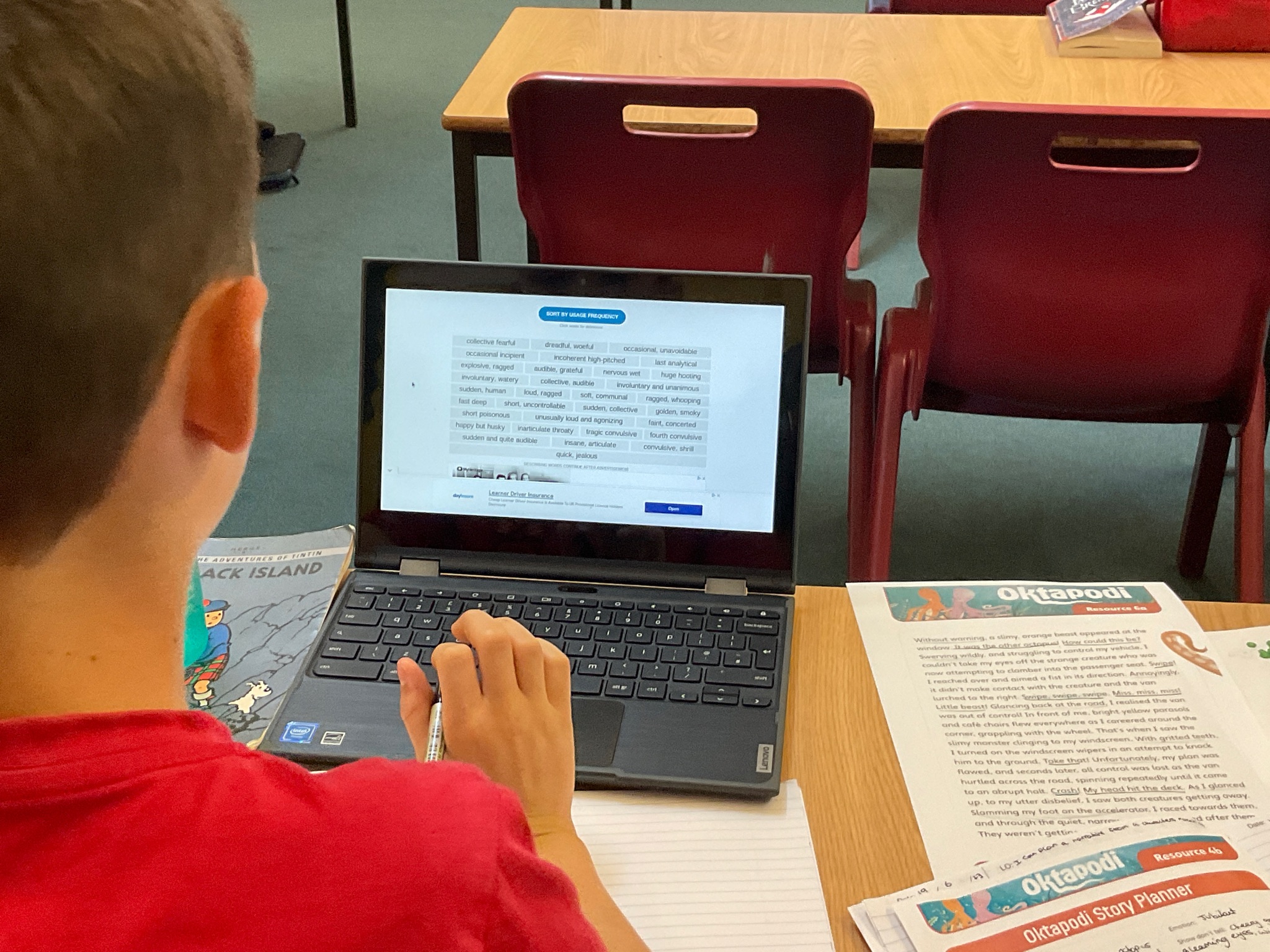 A student looking up word frequencies