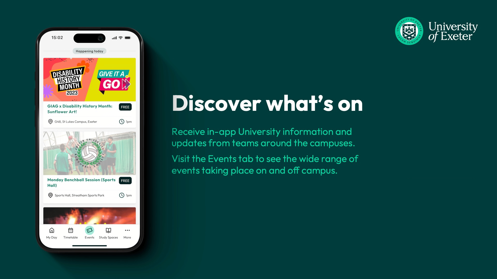The MyExeter App events and news feature with description