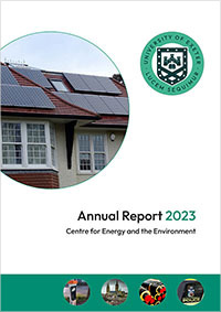 Cover for SWEEG Annual Report 2023 showing a roof with solar panels.