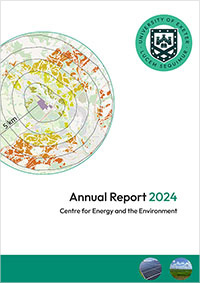 Cover of SWEEG Annual Report 2024 showing a GIS map of potential PV sites within a 5 km radius of the Heathfield industrial estate near Newton Abbott