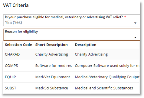 T1 requisition VAT fields