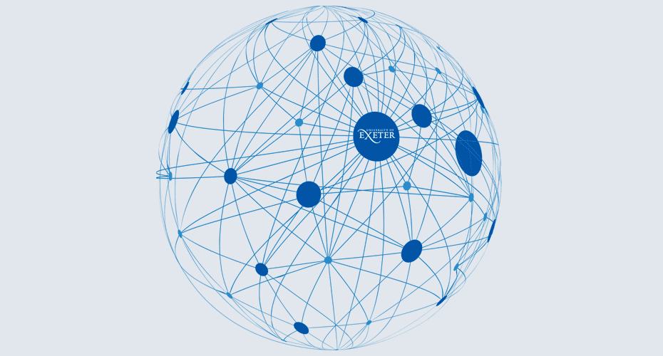 A blue sphere adorned with numerous interconnected dots, illustrating a network or web-like structure.