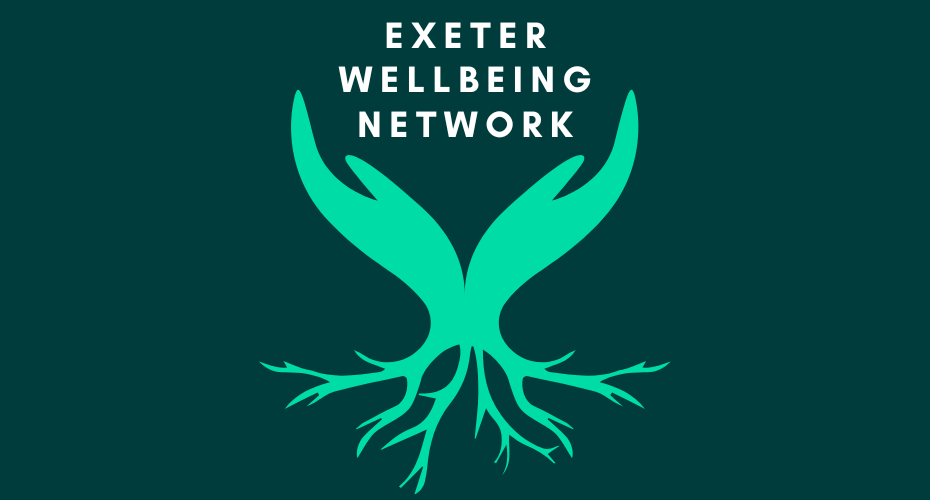 Exeter Wellbeing Network logo displayed on a website banner, symbolizing community health and support initiatives.