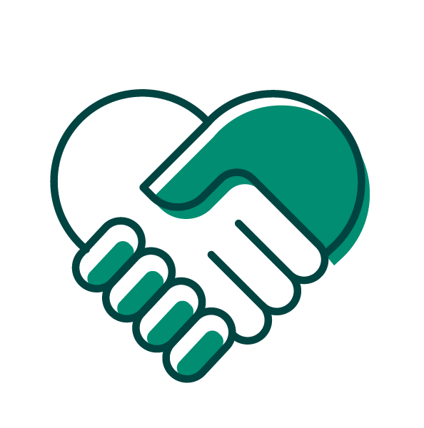 Wellbeing support icon - illustration of hands holding in shape of a heart